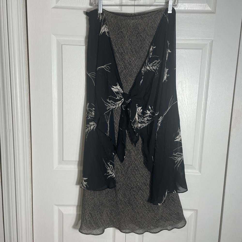 Vintage Rialto Collections Skirt Women L Brown Black Floral Chiffon Overlay Boho